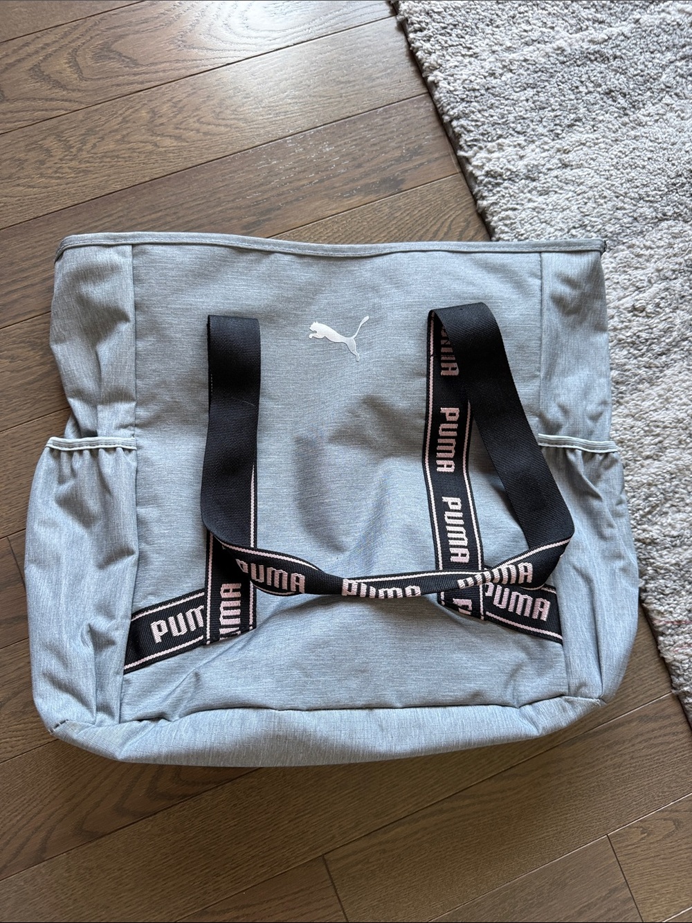Puma Light Gray Duffel Tote with Branded Black Straps